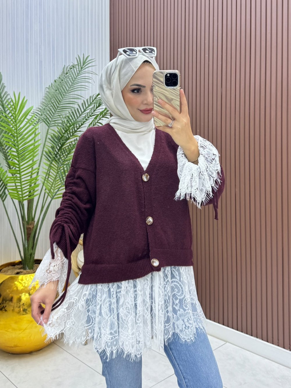 Bağlama Detaylı Dantel Süslemeli Hırka